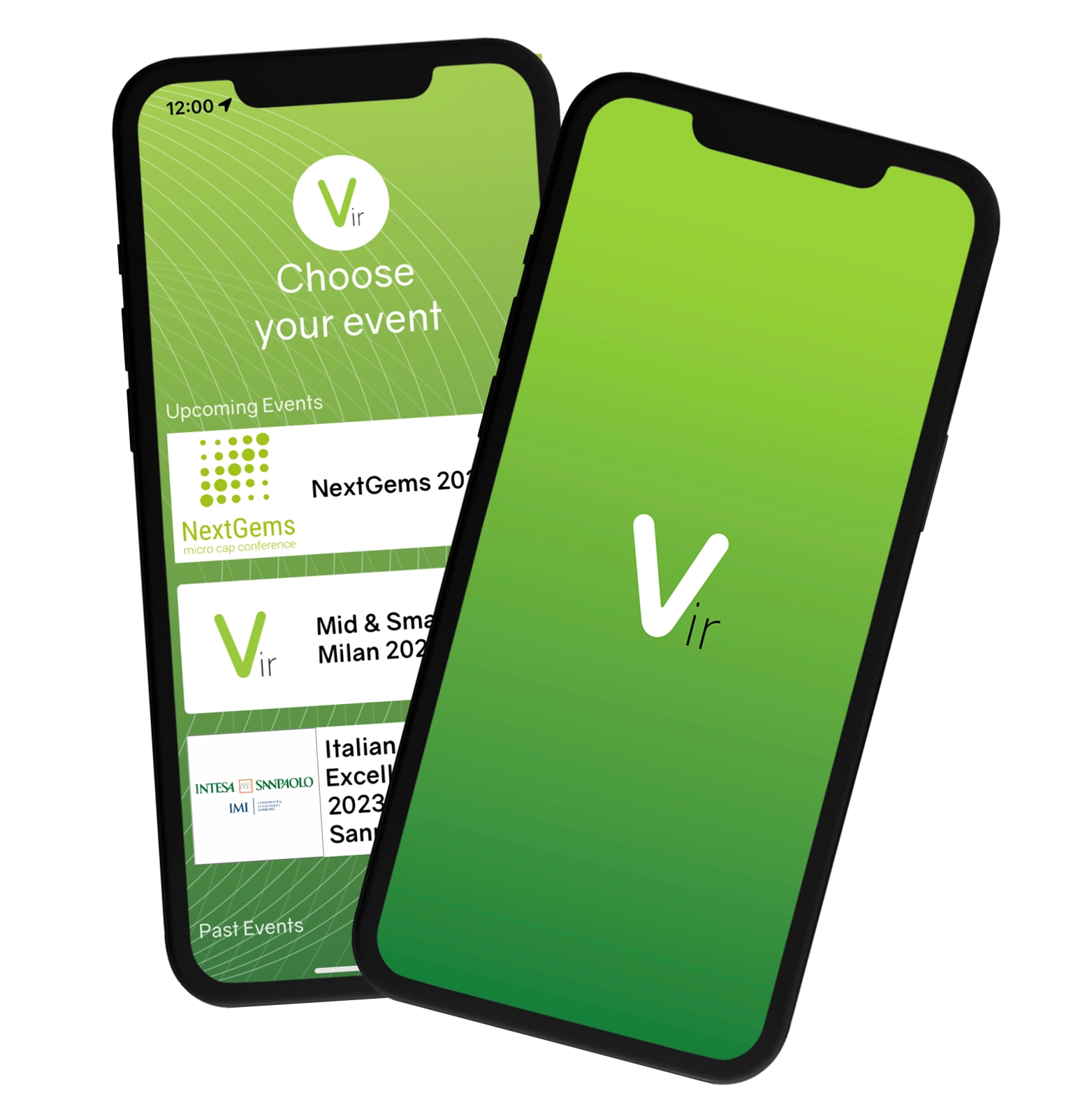 Example screens of Vir App